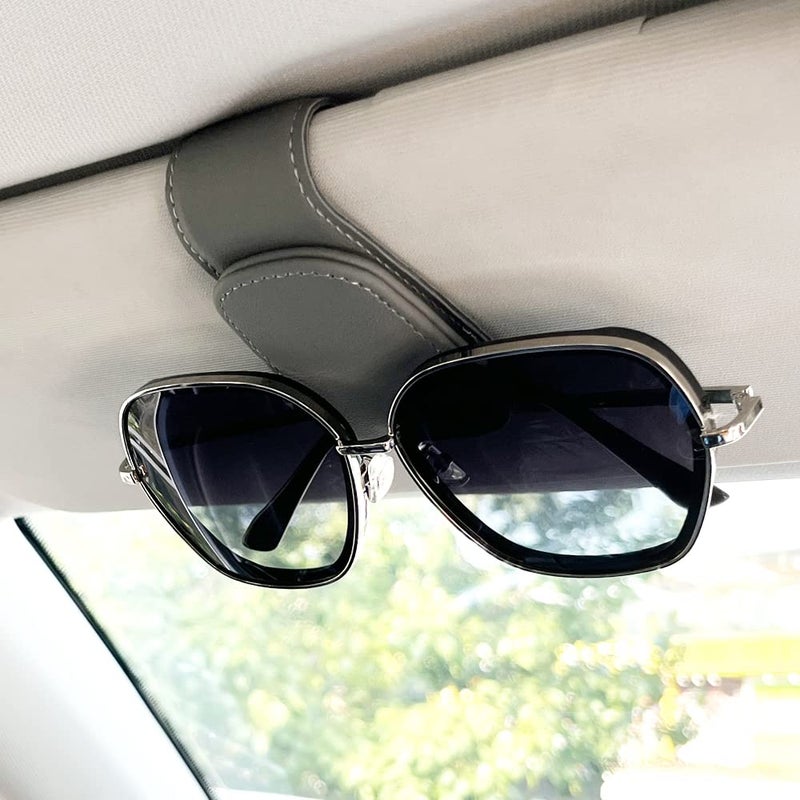 CMWWYFC 2Pcs Sunglass Holder for Car  Magnetic Leather Eyeglass Hanger Clip for Car Sun Visor  Sunglasses Holder and Ticket Card Clip for Car Visor Accessories (Gray) - Image 2